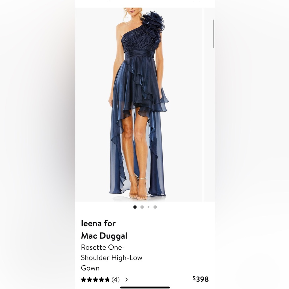 Rosette One- Shoulder High  Low Gown. Color is Midnight. Size 14. - Picture 2 of 3